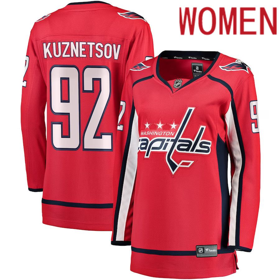 Women Washington Capitals 92 Evgeny Kuznetsov Fanatics Branded Red Breakaway Player NHL Jersey